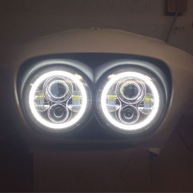 DUAL 7" DAYMAKER WHITE HALO LED Replacement ROAD GLIDE Black Light Bulb Headlight Motorcycle Harley Bezel