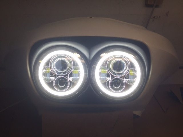 DUAL 7" DAYMAKER 2014 - 2018 WHITE HALO LED Replacement ROAD GLIDE Chrome Light Bulb Headlight Harley Bezel - Image 5