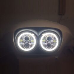 DUAL 7" DAYMAKER 2014 - 2018   WHITE HALO LED Replacement ROAD GLIDE Black Light Bulb Headlight Harley   Bezel