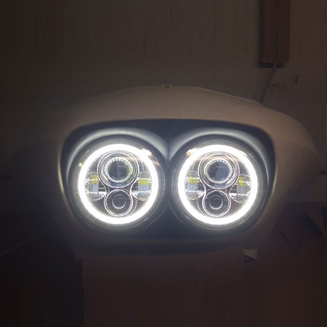 DUAL 7" DAYMAKER 2014 - 2018 WHITE HALO LED Replacement ROAD GLIDE Black Light Bulb Headlight Harley Bezel