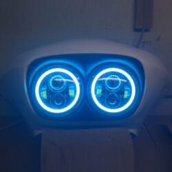 DUAL 7" DAYMAKER BLUE HALO LED Replacement ROAD GLIDE Chrome Light Bulb Headlight Motorcycle Harley Bezel