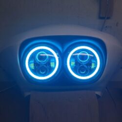 DUAL 7" DAYMAKER BLUE HALO LED Replacement ROAD GLIDE Black Light Bulb Headlight Motorcycle Harley Bezel