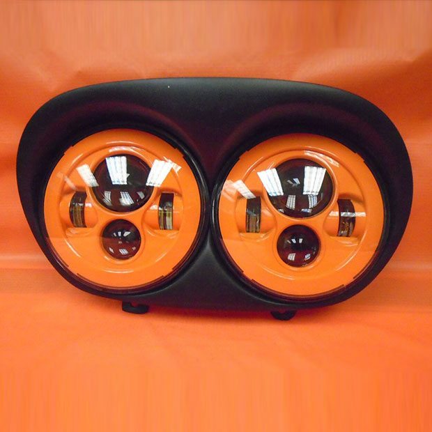 DUAL 7" ORANGE DAYMAKER 2014 - 2018 LED ROAD GLIDE Black Light Bulb Headlight Harley Bezel