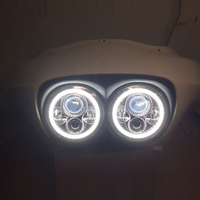 DUAL 7" DAYMAKER 2014 - 2018 WHITE HALO LED Replacement ROAD GLIDE Chrome Light Bulb Headlight Harley Bezel