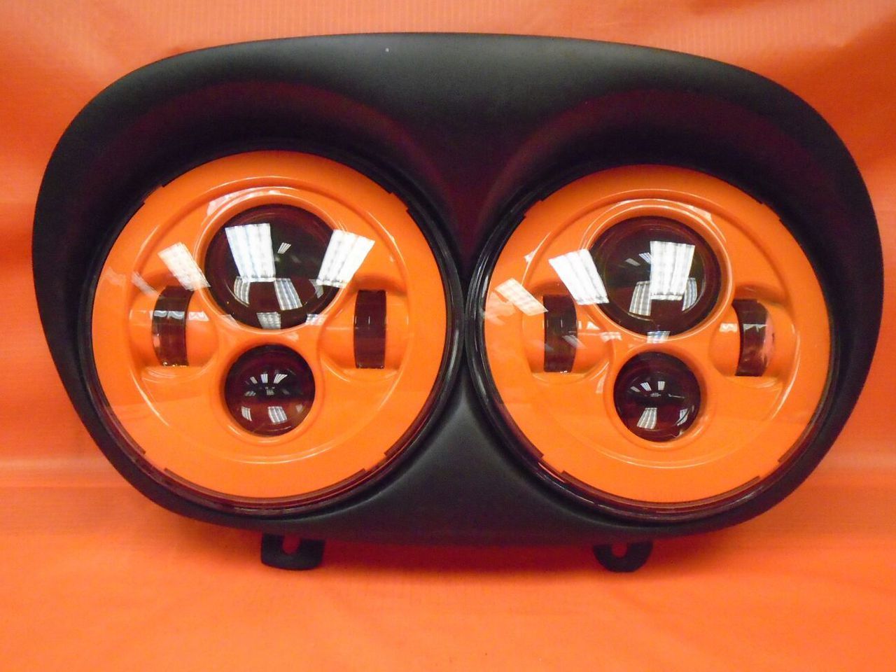 DUAL 7" ORANGE DAYMAKER 2014 - 2018 LED ROAD GLIDE Black Light Bulb Headlight Harley Bezel - Image 2