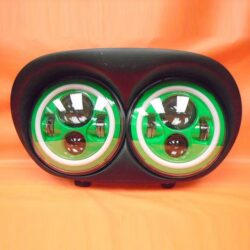DUAL 7" GREEN DAYMAKER 2014 - 2018   GREEN HALO LED ROAD GLIDE Black Light Bulb Headlight Harley   Bezel