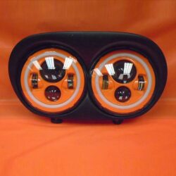 DUAL 7" ORANGE/AMBER DAYMAKER 2014 - 2018 ORANGE HALO LED ROAD GLIDE Black Light Bulb Headlight Harley Bezel