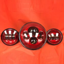 7" DAYMAKER RED Headlight Red Dual 4.5" - 4 1/2" Auxiliary AUX Spot Passing LED Fog Lights Bulb Harley SET
