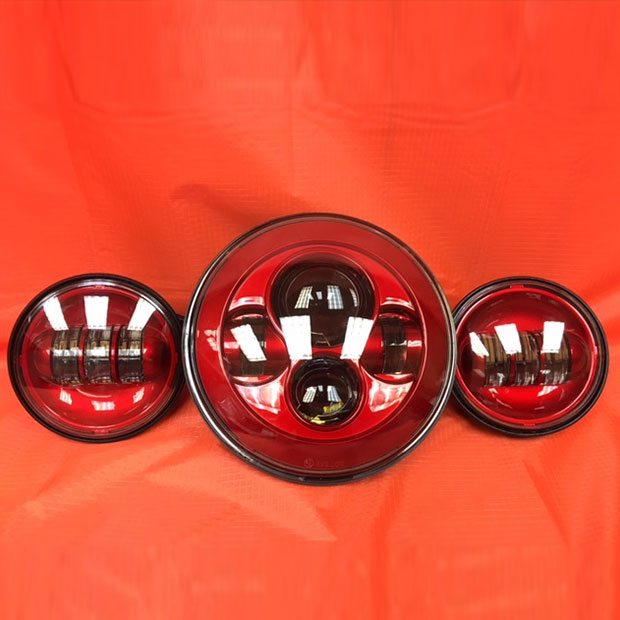 7" DAYMAKER RED Headlight Red Dual 4.5" - 4 1/2" Auxiliary AUX Spot Passing LED Fog Lights Bulb Harley SET