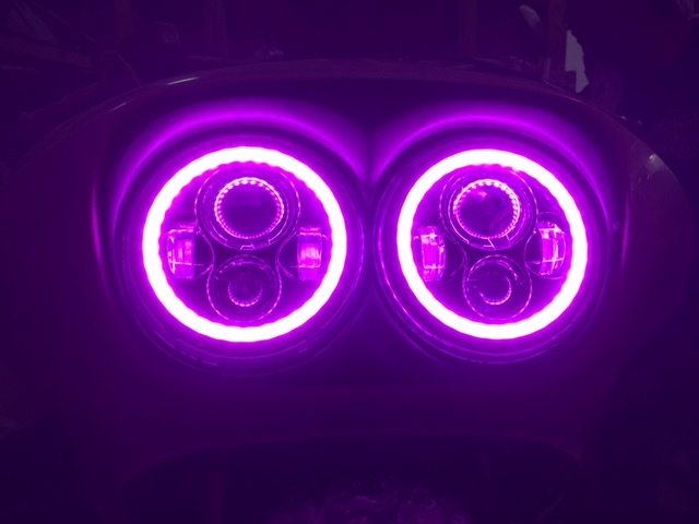 DUAL 7" DAYMAKER 2014 - 2018 PINK HALO LED Replacement ROAD GLIDE Black Light Bulb Headlight Harley Bezel - Image 5