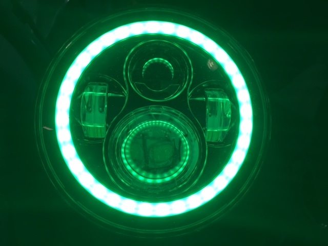 7" DAYMAKER Black Angel Eye GREEN with HALO LED Light Bulb Headlight Motorcycle Kawasaki Vulcan Nomad 1500 / 1600 - Image 2