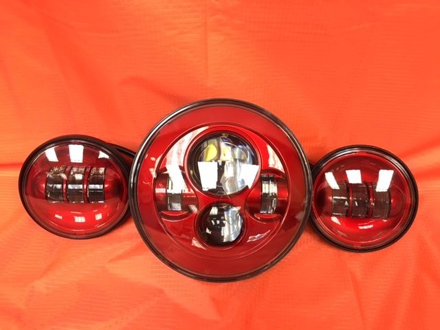 7" DAYMAKER RED Headlight Red Dual 4.5" - 4 1/2" Auxiliary AUX Spot Passing LED Fog Lights Bulb Harley SET - Image 3