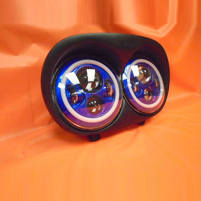 DUAL 7" BLUE DAYMAKER 2014 - 2018 BLUE HALO LED ROAD GLIDE Black Light Bulb Headlight Harley Bezel