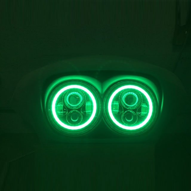 DUAL 7" DAYMAKER 2014 - 2018 GREEN HALO LED Replacement ROAD GLIDE Black Light Bulb Headlight Harley Bezel