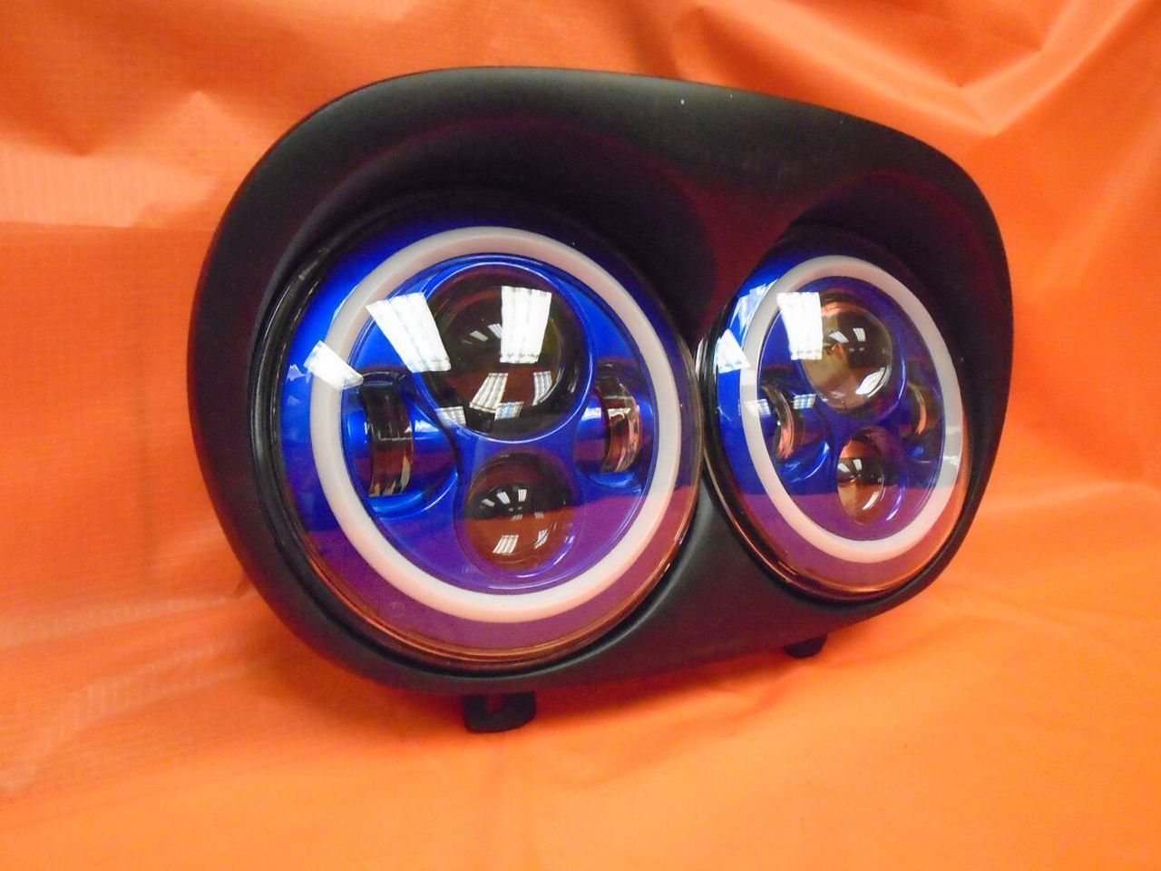 DUAL 7" BLUE DAYMAKER 2014 - 2018 BLUE HALO LED ROAD GLIDE Black Light Bulb Headlight Harley Bezel - Image 3