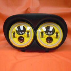 DUAL 7" YELLOW DAYMAKER 2014 - 2018 YELLOW HALO LED ROAD GLIDE Black Light Bulb Headlight Harley Bezel