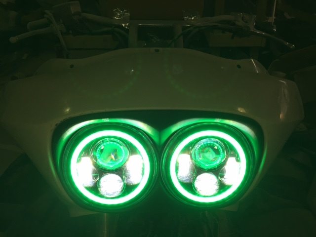DUAL 7" DAYMAKER 2014 - 2018 GREEN HALO LED Replacement ROAD GLIDE Black Light Bulb Headlight Harley Bezel - Image 5