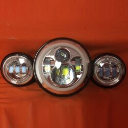 7" DAYMAKER Red HALO Headlight Dual 4.5" - 4 1/2" RED HALO Auxiliary AUX Chrome Spot Passing LED Fog Lights Bulb Harley SET