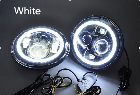 7" DAYMAKER White HALO Headlight Dual 4.5" - 4 1/2" HALO Auxiliary AUX Black Spot Passing LED Fog Lights Bulb Harley SET - Image 6