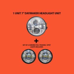 7" DAYMAKER Headlight Dual 4.5" - 4 1/2" Auxiliary AUX Chrome Spot Passing LED Fog Lights Bulb Harley SET