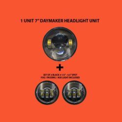 7" DAYMAKER Headlight Dual 4.5" - 4 1/2" Auxiliary AUX Black Spot Passing LED Fog Lights Bulb Harley SET