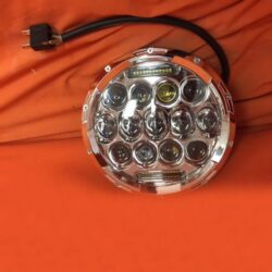 7" DAYMAKER 75W CHROME Projector HID LED Light Bulb Headlight Motorcycle Harley with BLUE HALO