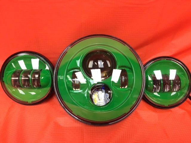 7" DAYMAKER GREEN Headlight Green Dual 4.5" - 4 1/2" Auxiliary AUX Spot Passing LED Fog Lights Bulb Harley SET - Image 3