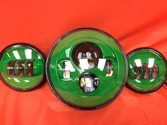 7" DAYMAKER GREEN Headlight Green Dual 4.5" - 4 1/2" Auxiliary AUX Spot Passing LED Fog Lights Bulb Harley SET - Image 4
