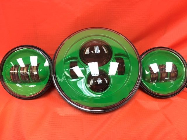 7" DAYMAKER GREEN Headlight Green Dual 4.5" - 4 1/2" Auxiliary AUX Spot Passing LED Fog Lights Bulb Harley SET - Image 5