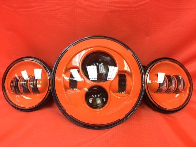 7" DAYMAKER ORANGE Headlight Orange Dual 4.5" - 4 1/2" Auxiliary AUX Spot Passing LED Fog Lights Bulb Harley SET - Image 3