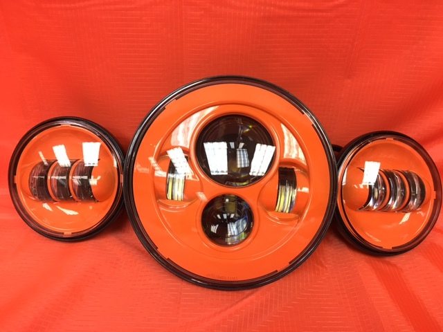 7" DAYMAKER ORANGE Headlight Orange Dual 4.5" - 4 1/2" Auxiliary AUX Spot Passing LED Fog Lights Bulb Harley SET - Image 4