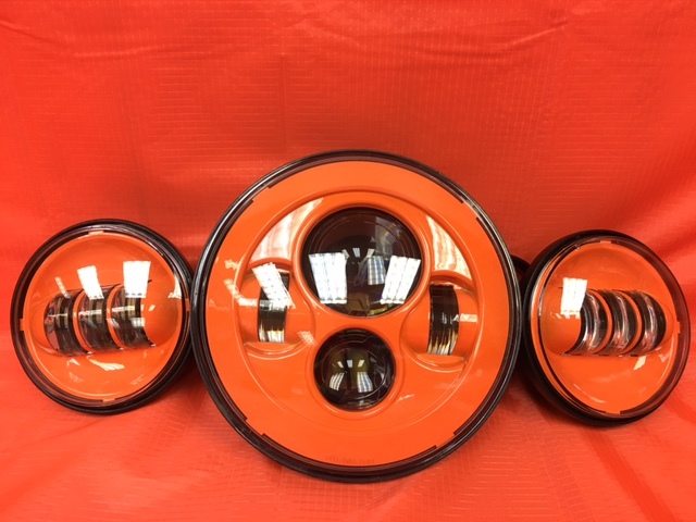 7" DAYMAKER ORANGE Headlight Orange Dual 4.5" - 4 1/2" Auxiliary AUX Spot Passing LED Fog Lights Bulb Harley SET - Image 5