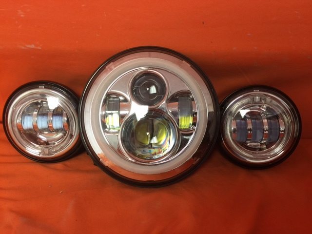 7" DAYMAKER Orange HALO Headlight Dual 4.5" - 4 1/2" ORANGE HALO Auxiliary AUX Chrome Spot Passing LED Fog Lights Bulb Harley SET - Image 4