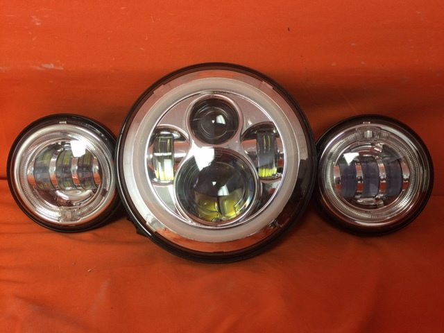 7" DAYMAKER Orange HALO Headlight Dual 4.5" - 4 1/2" ORANGE HALO Auxiliary AUX Chrome Spot Passing LED Fog Lights Bulb Harley SET - Image 5