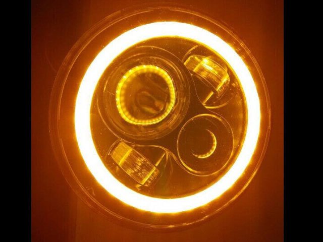 7" DAYMAKER Orange HALO Headlight Dual 4.5" - 4 1/2" ORANGE HALO Auxiliary AUX Chrome Spot Passing LED Fog Lights Bulb Harley SET - Image 9