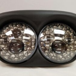 DUAL 7" DAYMAKER CUSTOM SKULL LED ROAD GLIDE Black Light Bulb Headlight Motorcycle Harley