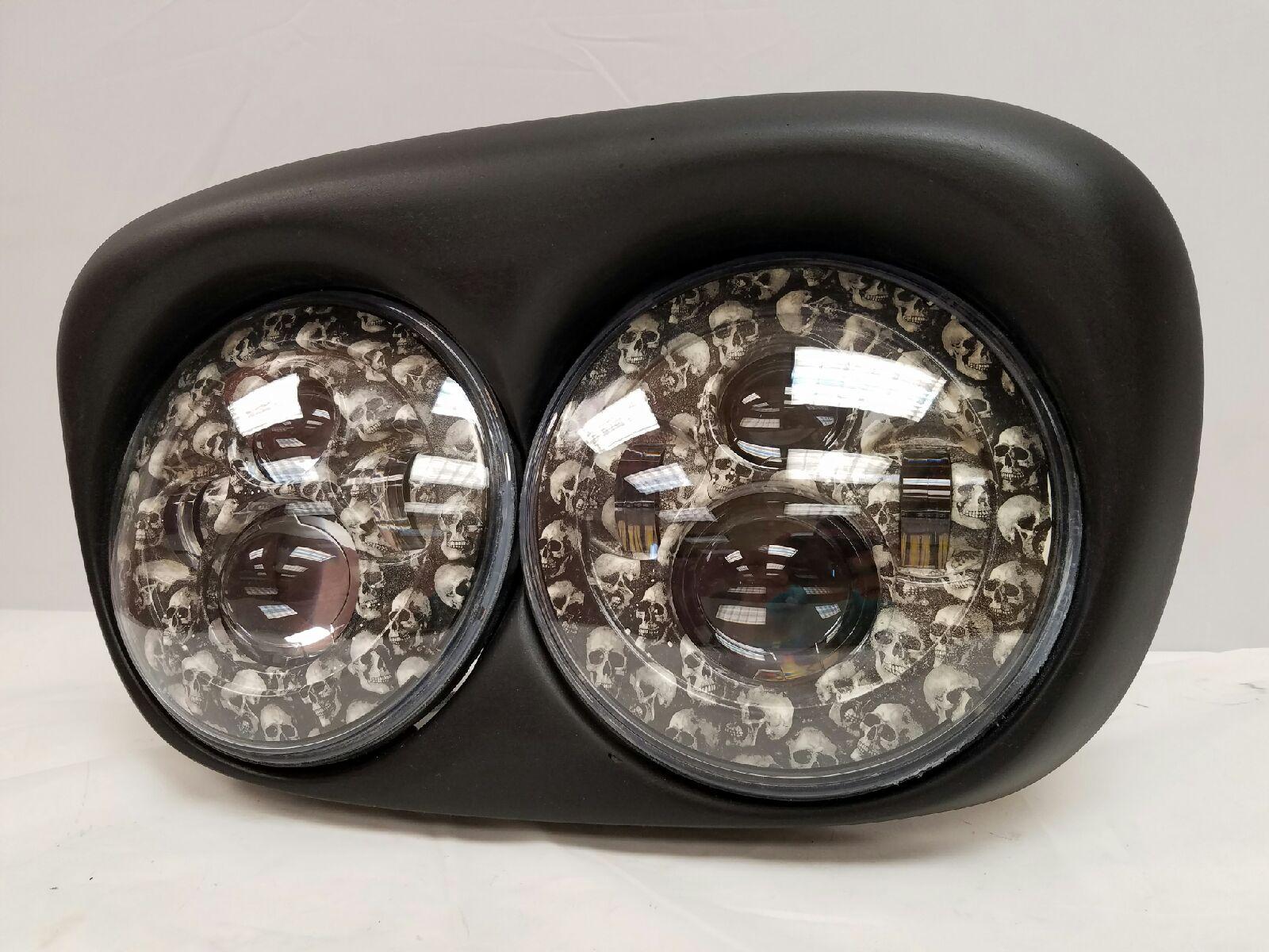 DUAL 7" DAYMAKER CUSTOM SKULL LED ROAD GLIDE Black Light Bulb Headlight Motorcycle Harley - Image 3