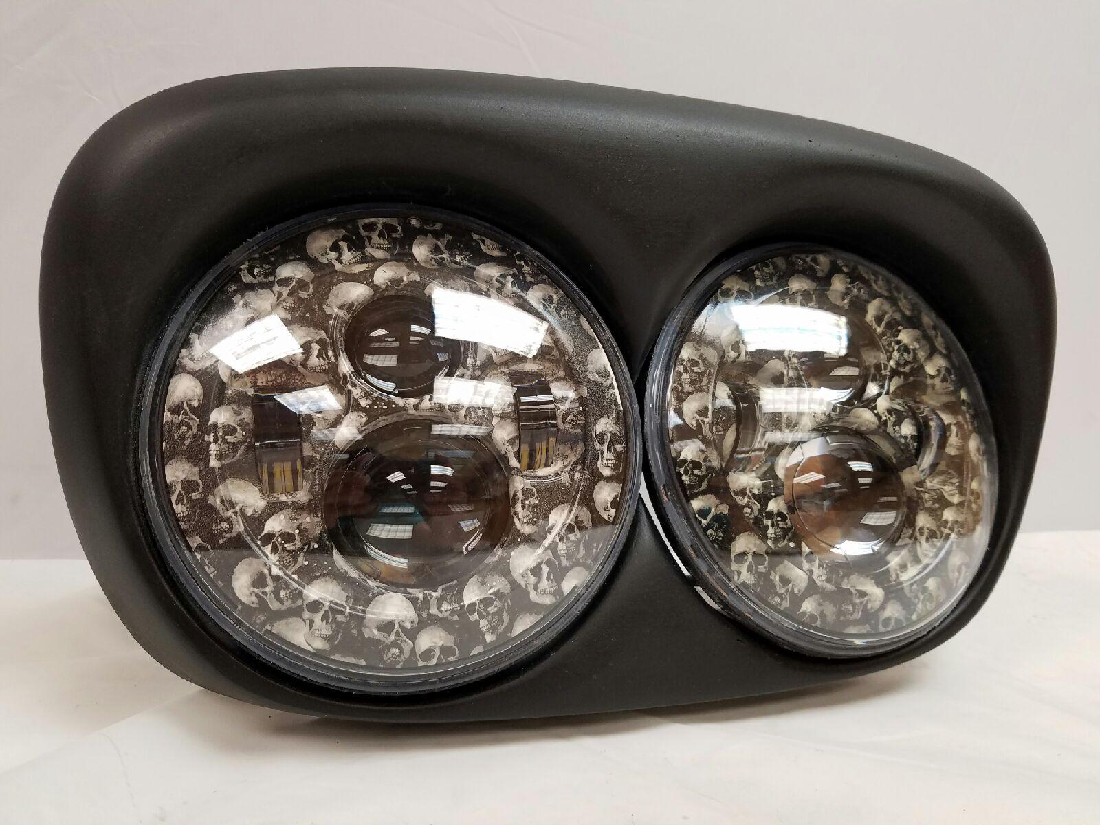 DUAL 7" DAYMAKER CUSTOM SKULL LED ROAD GLIDE Black Light Bulb Headlight Motorcycle Harley - Image 4