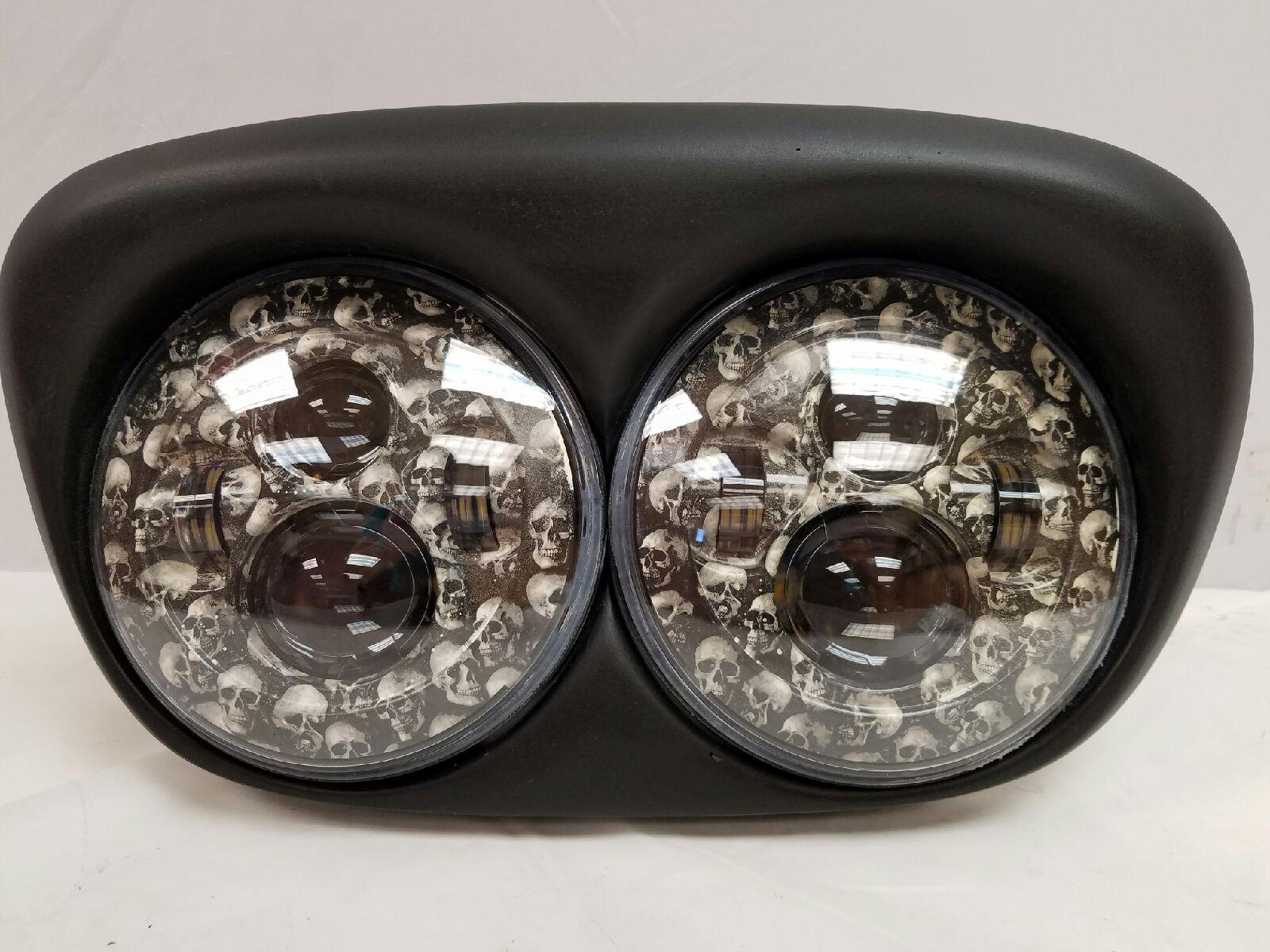 DUAL 7" DAYMAKER CUSTOM SKULL LED ROAD GLIDE Black Light Bulb Headlight Motorcycle Harley - Image 5