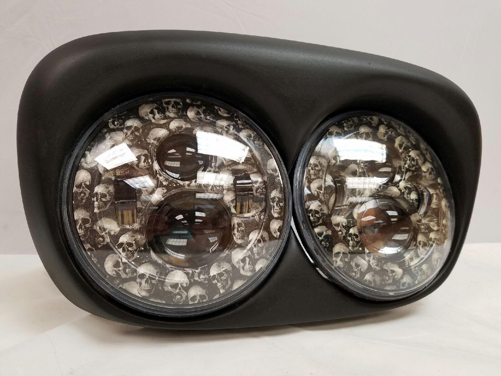DUAL 7" DAYMAKER CUSTOM SKULL LED ROAD GLIDE Black Light Bulb Headlight Motorcycle Harley - Image 6