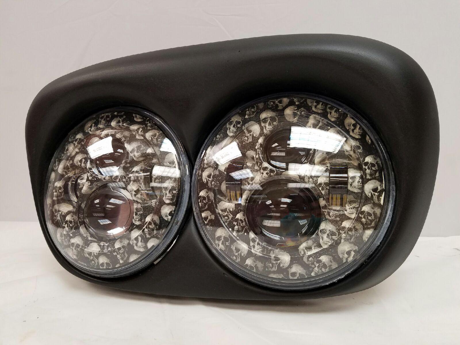 DUAL 7" DAYMAKER CUSTOM SKULL LED ROAD GLIDE Black Light Bulb Headlight Motorcycle Harley - Image 7