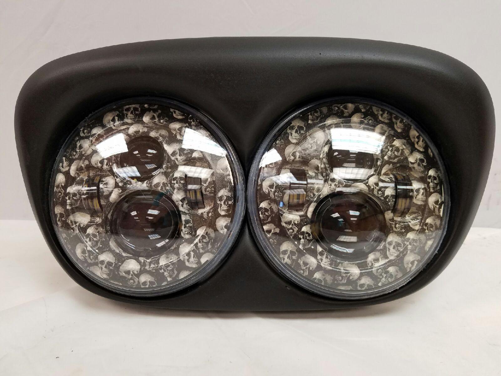 DUAL 7" DAYMAKER CUSTOM SKULL LED ROAD GLIDE Black Light Bulb Headlight Motorcycle Harley - Image 8