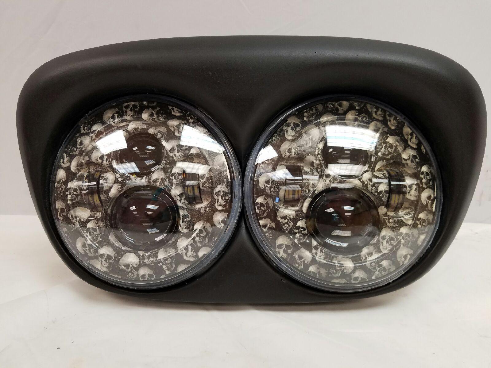DUAL 7" DAYMAKER CUSTOM SKULL LED ROAD GLIDE Black Light Bulb Headlight Motorcycle Harley - Image 9