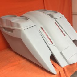 Harley Davidson 2014 - 2023 5" Fifty Five Extended Stretched Saddlebag LED Fender Kit Dual Cut Outs Dual 6.5" Speaker Lids