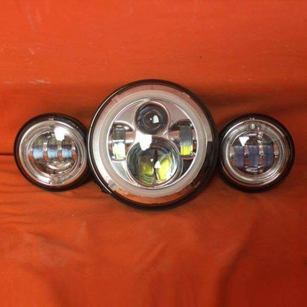 7" DAYMAKER Chrome or Black Headlight Dual 4.5 – 4 1/2 HALO Auxiliary AUX Chrome Spot Passing LED Fog Lights Bulb Harley SET - Image 5