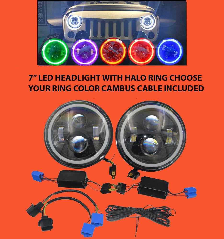 7'' Suzuki Sierra Fits: Jeep Wrangler JK CJ TJ LED Rubicon Projector Daymaker Chrome RED Halo Headlights Pair / Set - Image 2