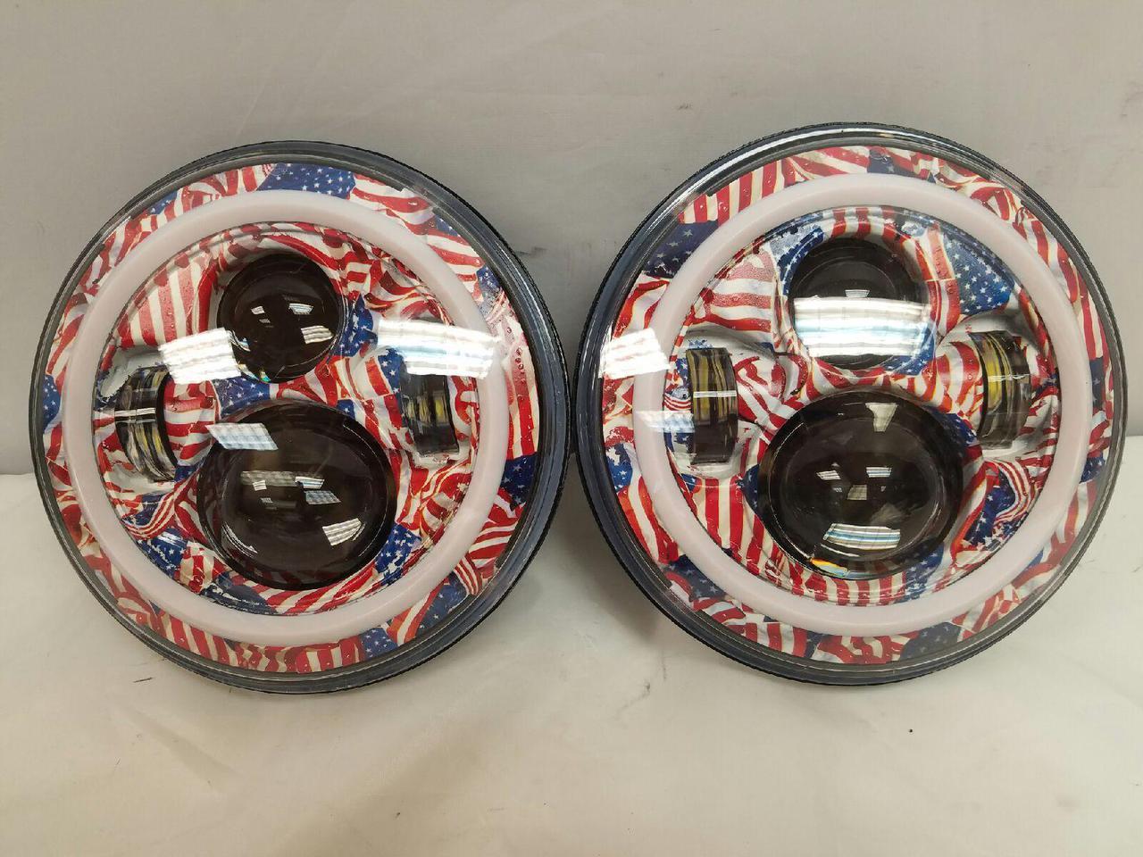 7'' AMERICANA DESIGN WITH RED HALO Suzuki Sierra Fits: Jeep Wrangler JK CJ TJ LED Rubicon Projector Daymaker Headlights Pair / Set - Image 2