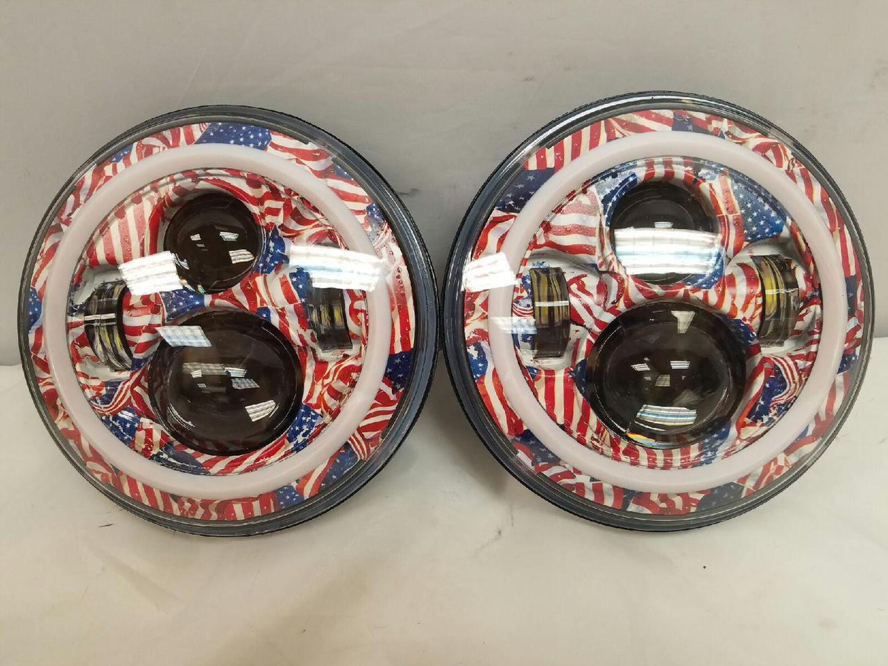 7'' AMERICANA DESIGN WITH RED HALO Suzuki Sierra Fits: Jeep Wrangler JK CJ TJ LED Rubicon Projector Daymaker Headlights Pair / Set - Image 3
