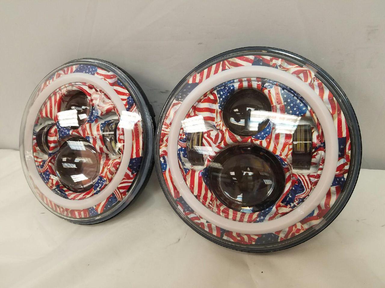 7'' AMERICANA DESIGN WITH RED HALO Suzuki Sierra Fits: Jeep Wrangler JK CJ TJ LED Rubicon Projector Daymaker Headlights Pair / Set - Image 4