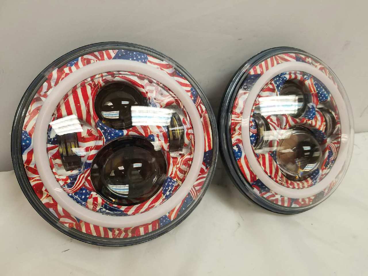 7'' AMERICANA DESIGN WITH RED HALO Suzuki Sierra Fits: Jeep Wrangler JK CJ TJ LED Rubicon Projector Daymaker Headlights Pair / Set - Image 5